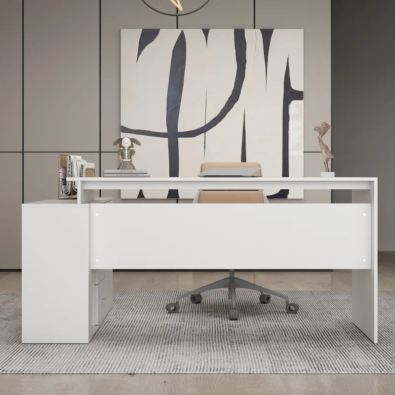 L-Shaped Corner Computer Desk, 55-Inch, MDF, Home Office Writing Table with Storage