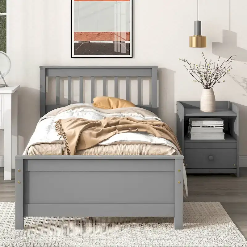 Twin Bed with Headboard and Footboard With a Nightstand
