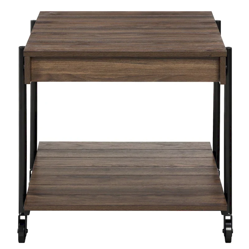 Black Farmhouse Steel 2-Piece Coffee Table Set with Wheels