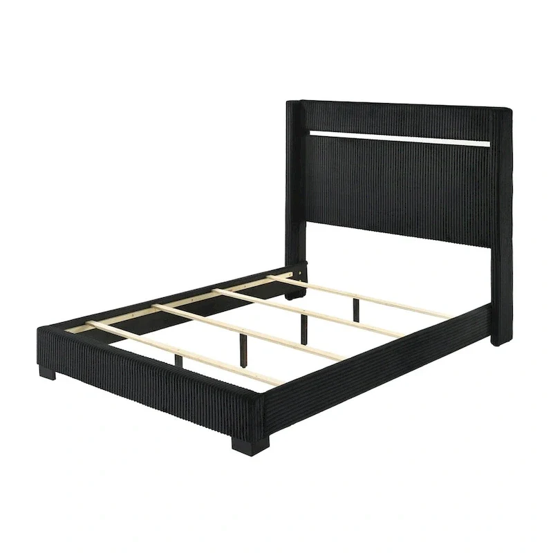 Pedro 6 Piece Black Velvel Upholstered Panel Bedroom Set