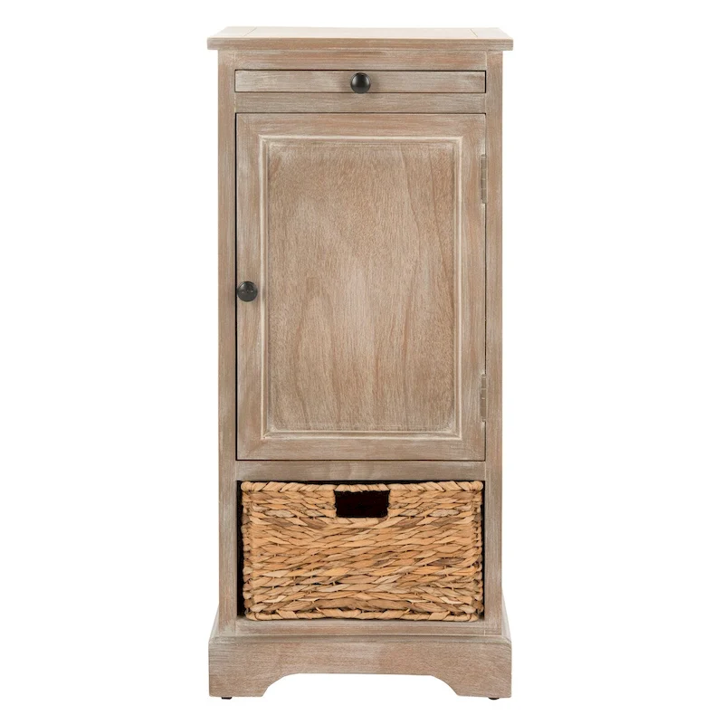 White Wash/Red Pine Tall Storage Unit with Shelves & Pull-Out Surface