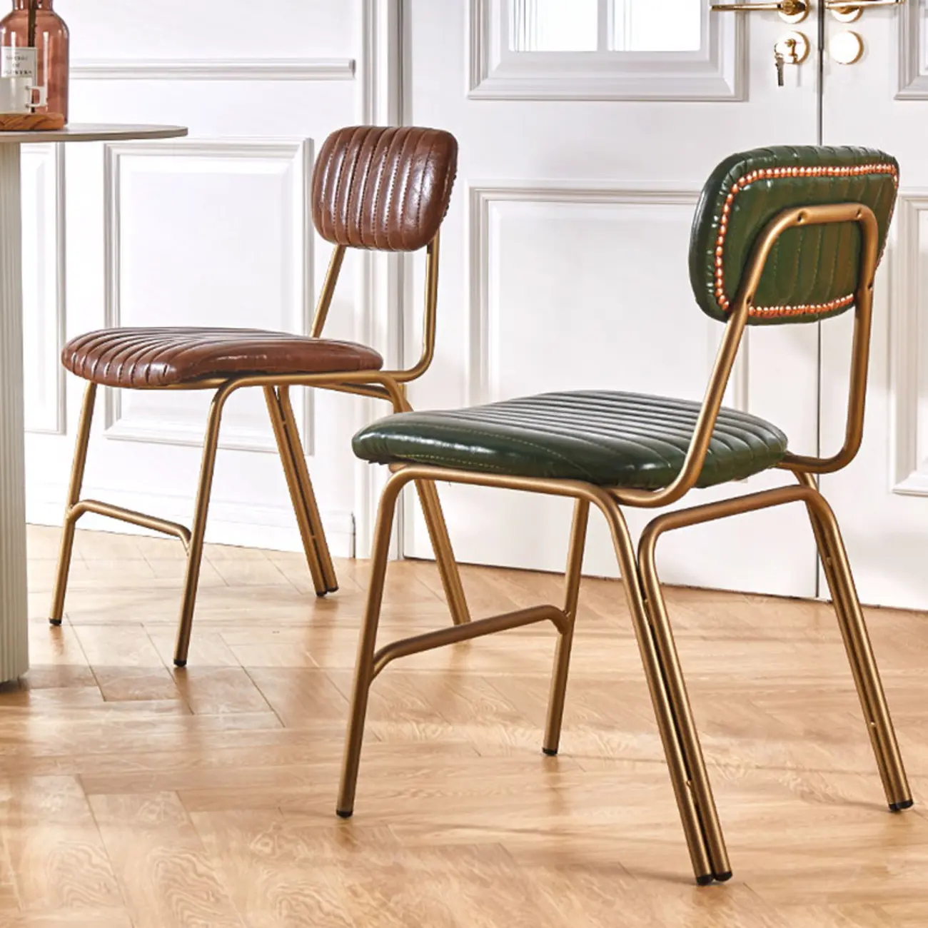 Modern Metal Frame Faux Leather Open Back Dining Chair