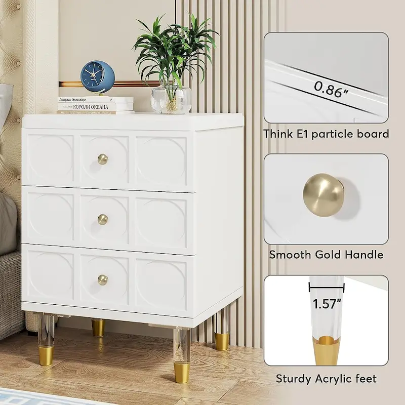 Nightstand Bedside Table with 3 Drawers