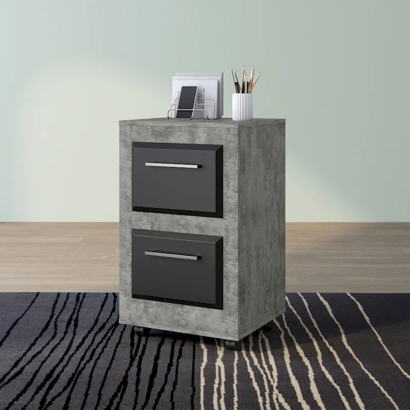 DH BASIC Urban Two-Drawer Mobile File Cabinet with Iron Bar Pulls by Denhour