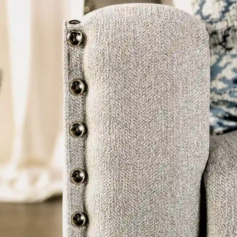 3-Seat Transitional Sofa with Nailhead Trim and Sloped Arms – Light Grey