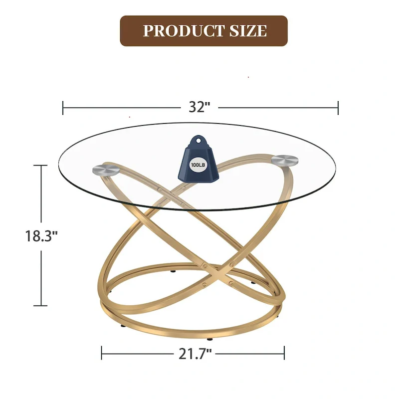 Myhozm Accent Round Glass/Stone Top Coffee Table with Metal Base