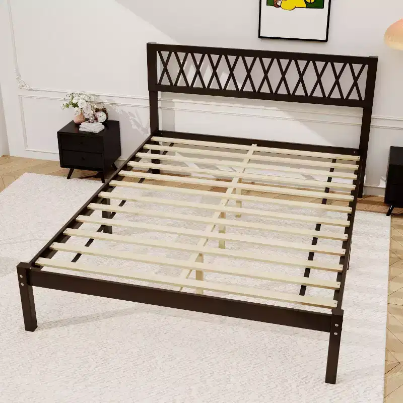 Famapy Solid Wood Bed Frame with Upholstered Headboard Rolling Drawers Soft Cushion Bed Modern Bedroom Platform Bed 600LBS Capacity