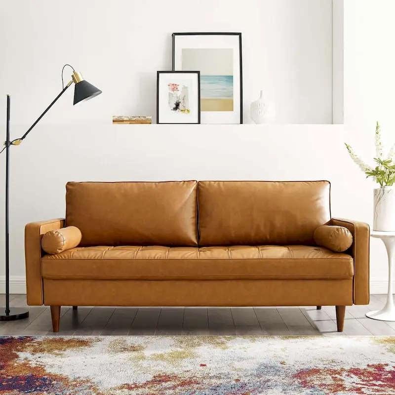 Upholstered Faux Leather Sofa
