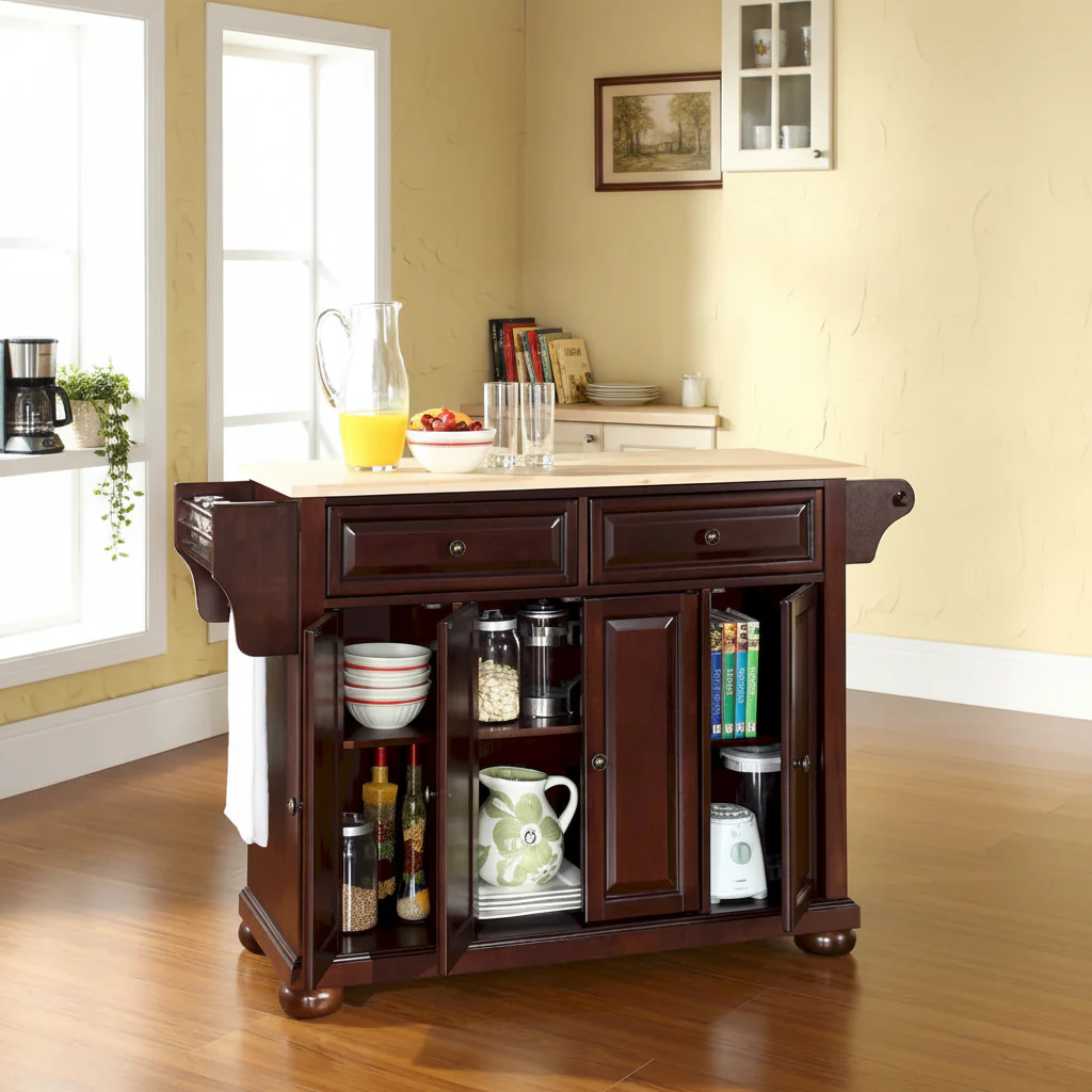Mahogany Wood Top Kitchen Island, Traditional Style, Stationary