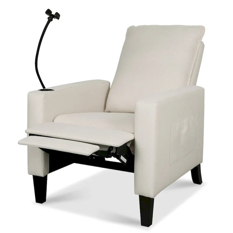 Beige Fabric Adjustable Recliner Chair with Phone Holder & Cup Holder – 1-Seat