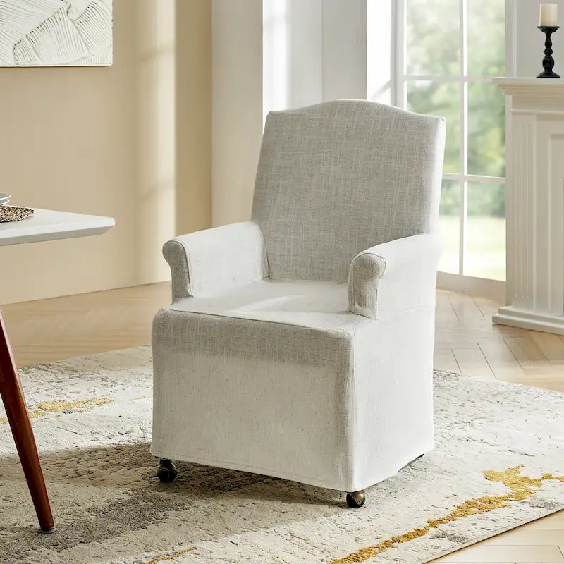 Alethea Upholstered Slipcover Arm Dining Chair with Soild Wood Legs by HULALA HOME