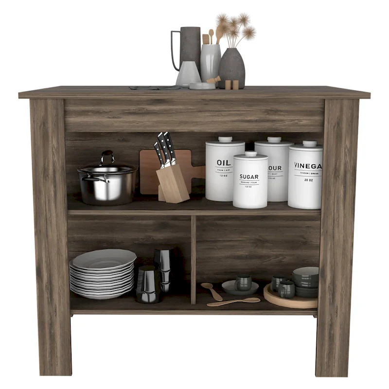 TUHOME Cala 3-Shelf Wooden Casual Kitchen Island