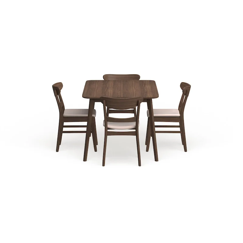 Mid-Century 5-Piece Dining Set, Walnut & Oak Finish, Upholstered Chairs