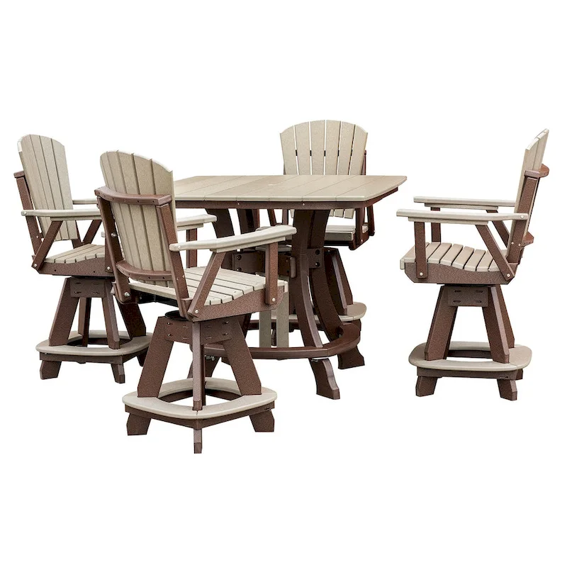 OS Home and Office Five Piece Square Counter Height Dining Set in Weatherwood on a Tudor Brown Base