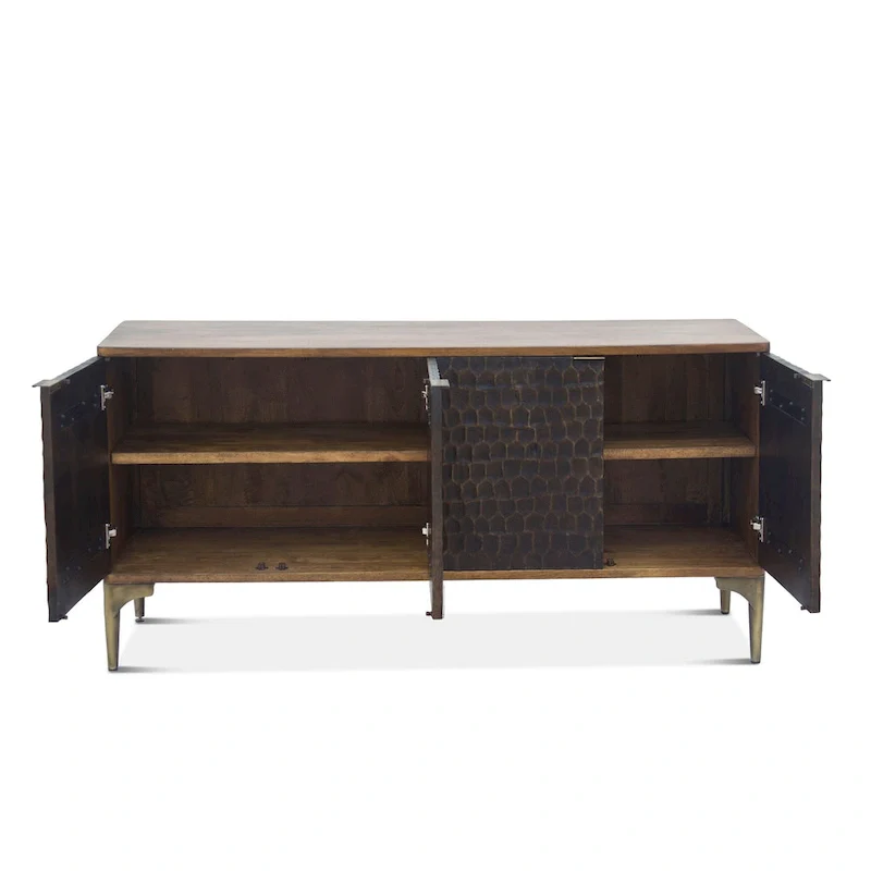 Brown Two-Tone Mango Wood Sideboard with French Doors
