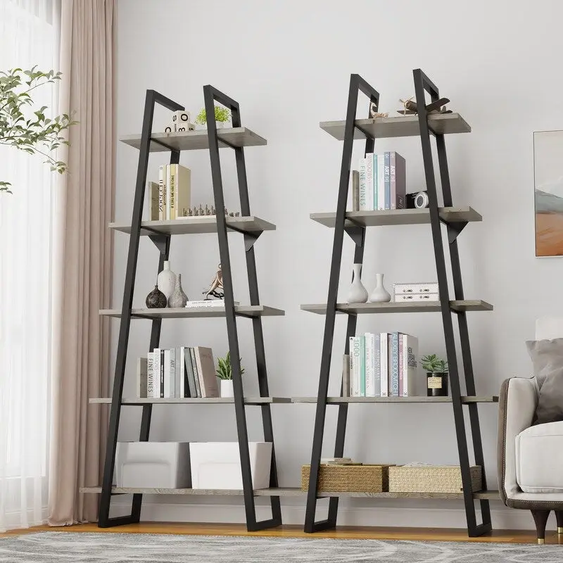 5-Tier Industrial Bookshelf with Metal Frame