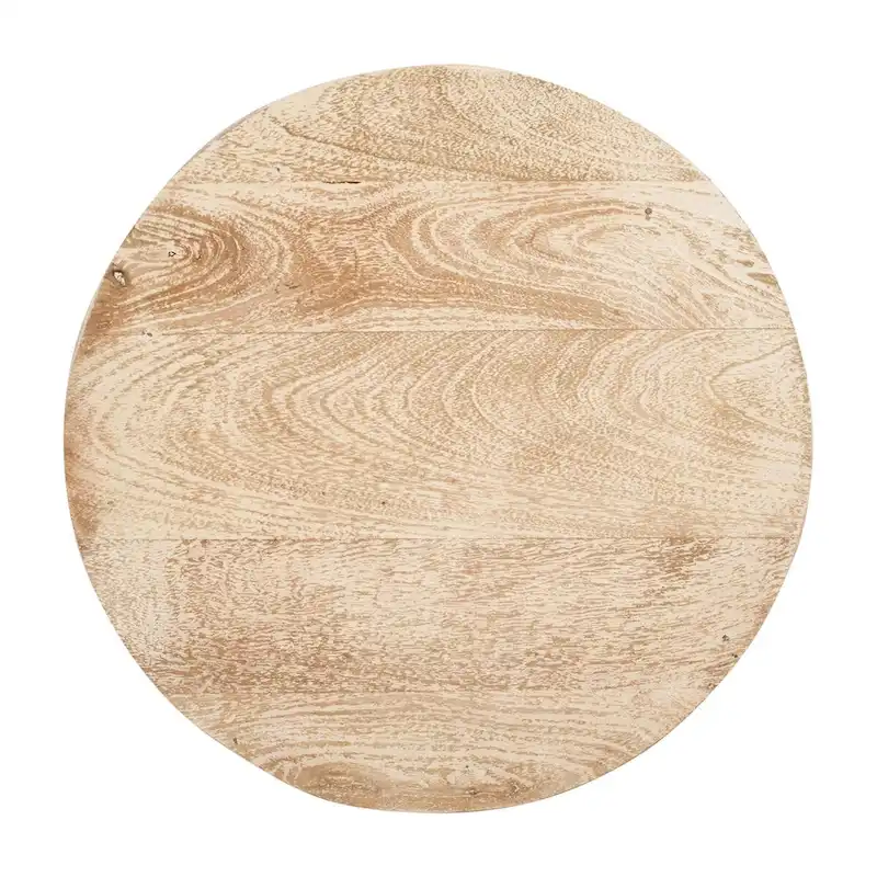 20 Inch Side End Table, Round Drum Shape with 3D Textured Design, Distressed White Finish