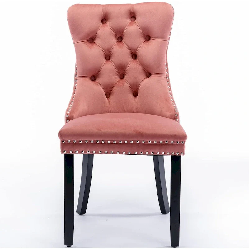 Velvet Dining Chairs, Tufted Solid Wood Armless Chairs Accent Chair with Nailhead Trim and Back Ring Pull
