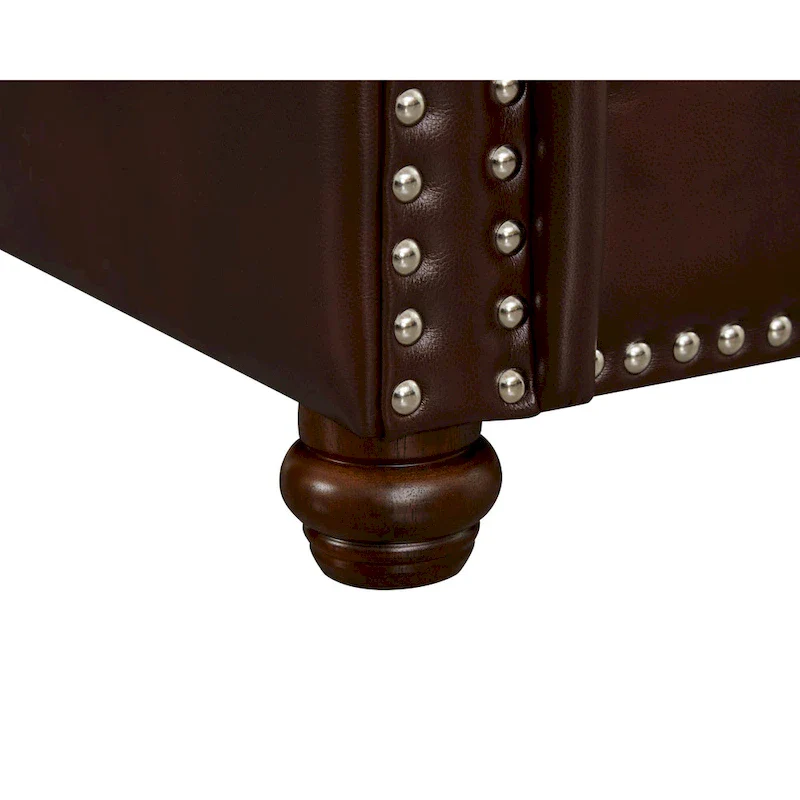 Faux Leather Loveseat with Storage – Burgundy / Grey / Black, Nailhead Trim, Seats 2