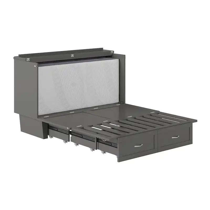 Grey / White / Espresso Queen Murphy Bed Chest with Mattress – Sleeps 2