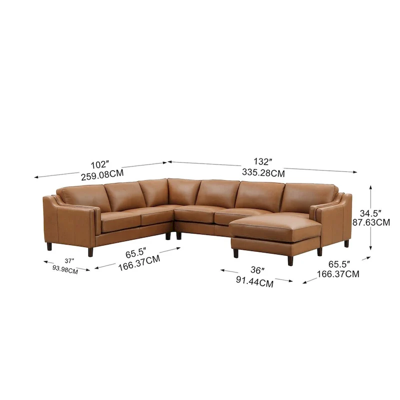 Hydeline Bella Top Grain Leather Right-Facing Sectional Sofa