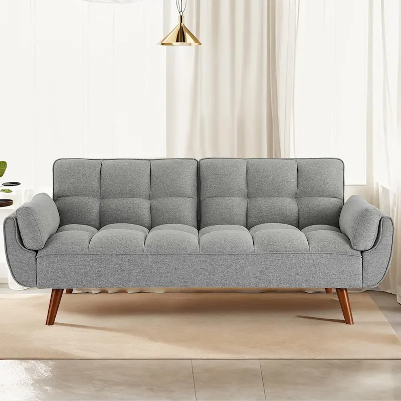 75.39 IN. Futon Sofa Bed, Convertible Upholstered Couch Sleeper with Reclining Sleeper Split Tufted Back