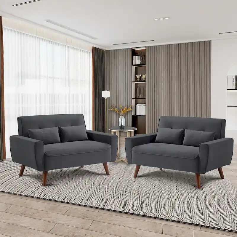 48.82 Small Tufted Loveseat Sofa 2 Set with Tapered Wood Legs