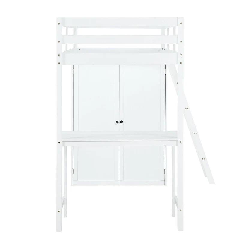 Loft Bed with Wardrobe and Desk and Shelves