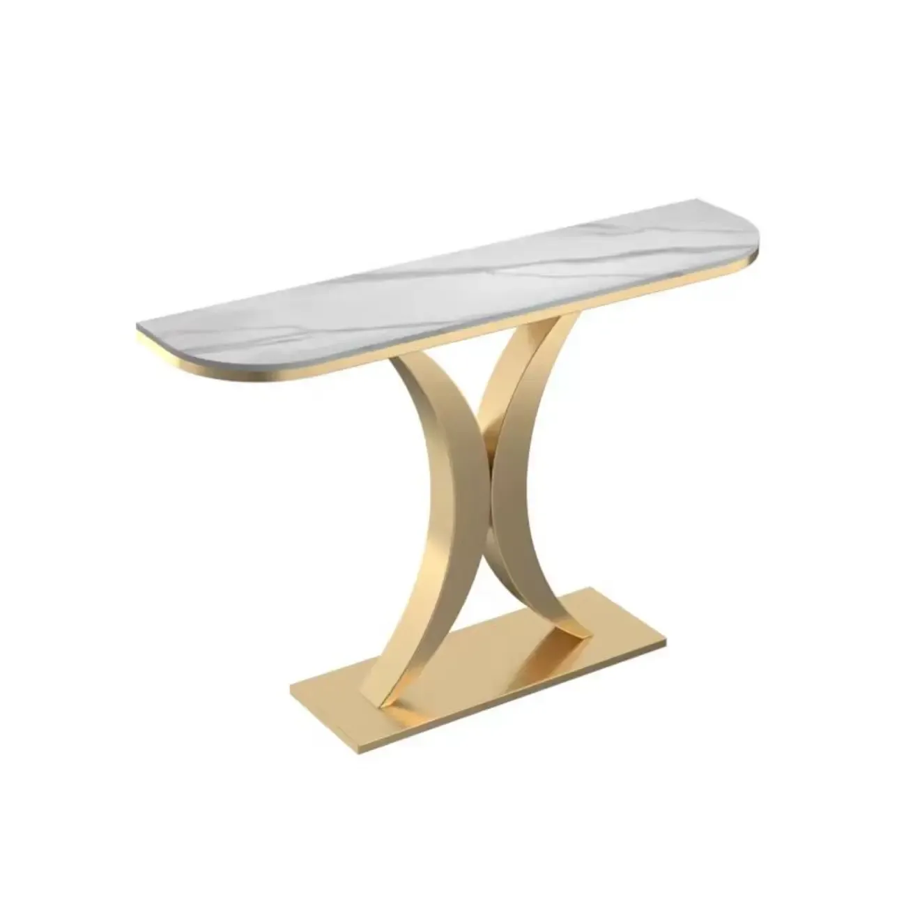White Half-Circle Stone Rose Gold Entryway Console Table