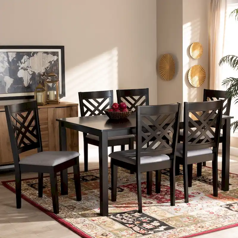 Modern 7-Piece Upholstered Wood Dining Set with Decorative Cutout Chairs