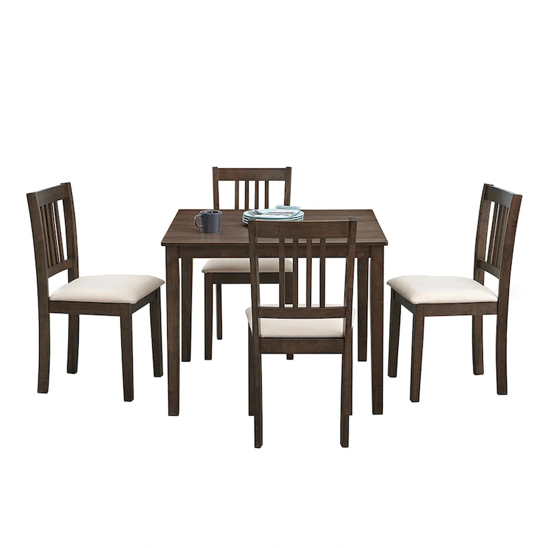 Modern 5-Piece Dining Set with Square Table & 4 Slat Back Upholstered Chairs