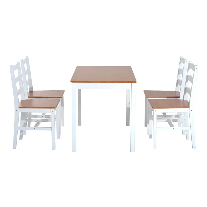 Five Piece Solid Pine Wood Table and High Back Chair Dining Set