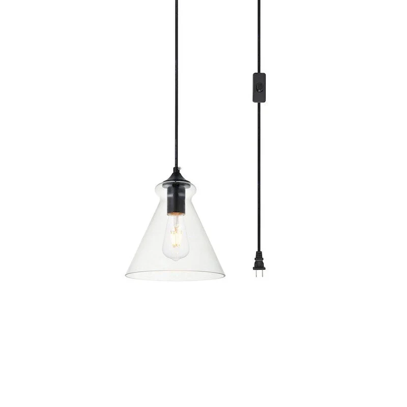Destiny 1-Light Plug in Pendant with Clear Shade - Black - 8  Diameter