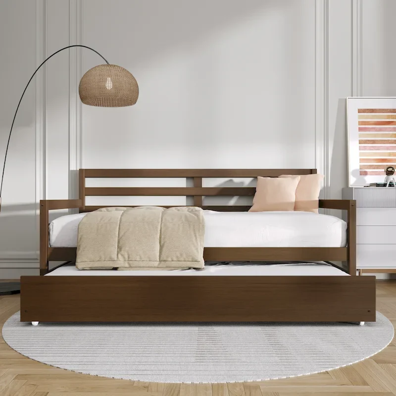 White/Walnut/Black/Light Oak/Antique Grey Railing-Style Twin Daybed with Trundle