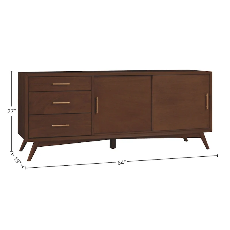 Mid-Century Modern Large TV Console - Walnut - 64Wx19Dx27H