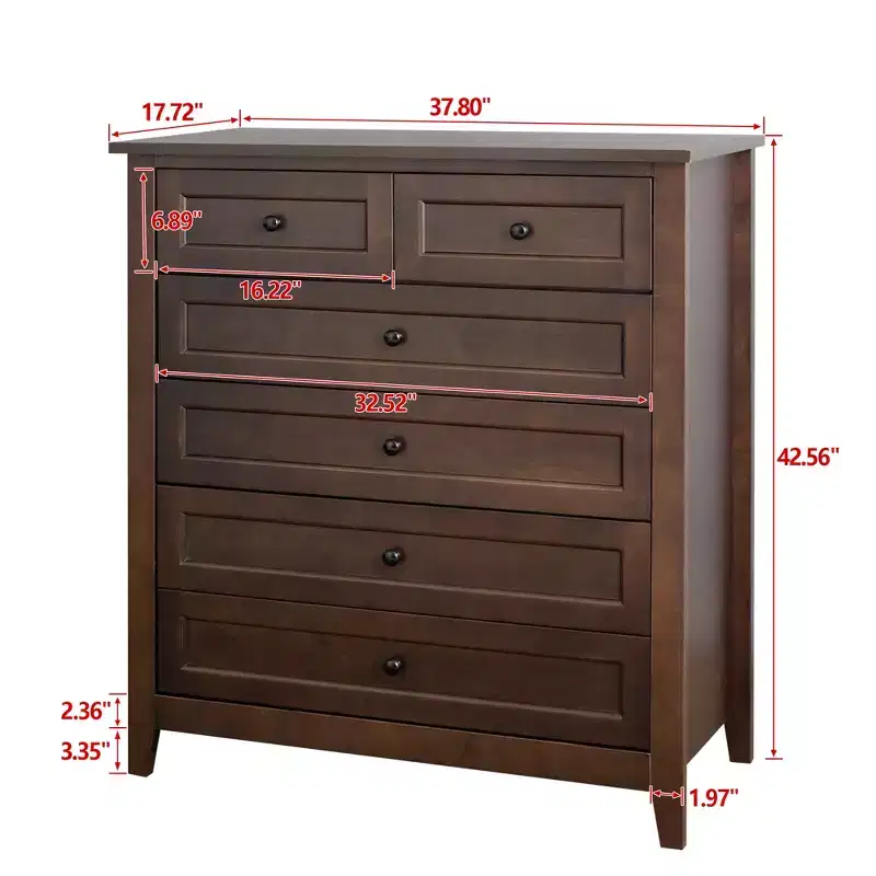 CuisinSmart 6 Drawer Dresser for Bedroom, Rustic Brown Dresser with 4 sturdy wood legs, Dark Brown Dresser for Living Room Hallway Enterway