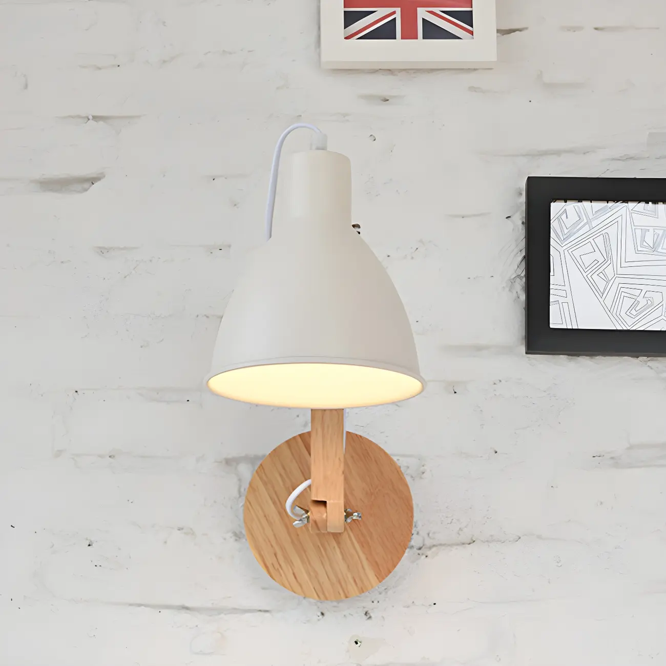 Domed Metal Shade Wood Swing Arm Wall Light