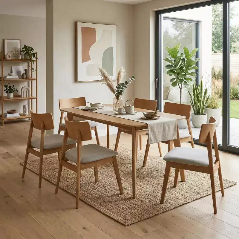 GDFStudio Preston Scandinavian Modern 7-Piece Wood Dining Set with 6 Upholstered Chairs
