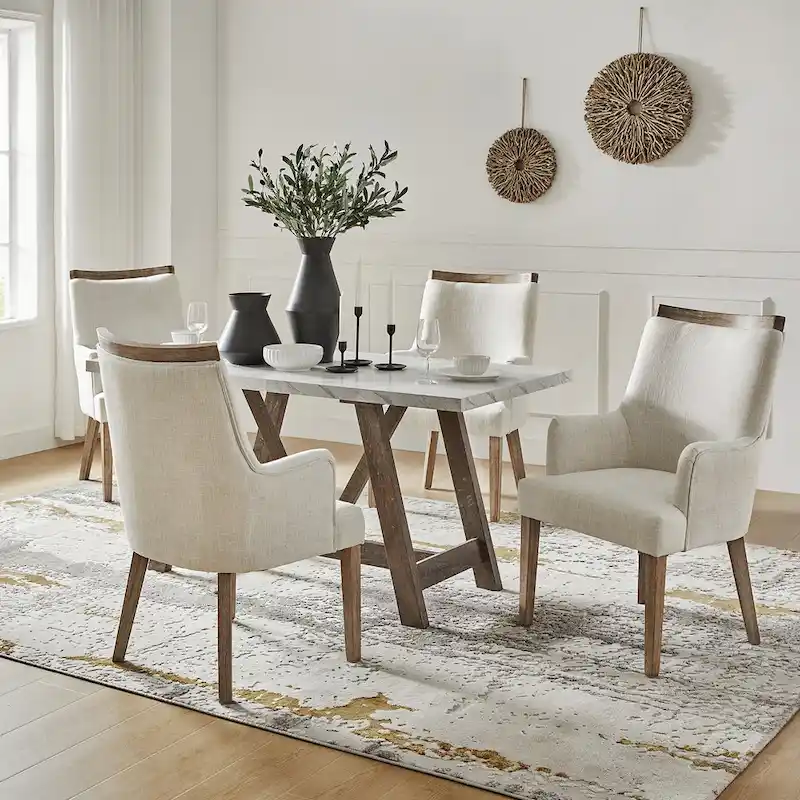 Albert Farmhouse Upholstered Solid Wood Dining Chair Set of 4 by HULALA HOME