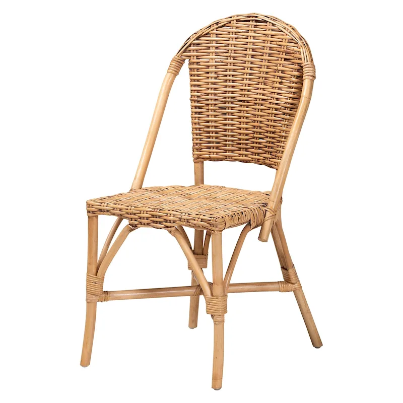 Natural Brown Rattan Dining Chair, Bohemian Style, Single Seat