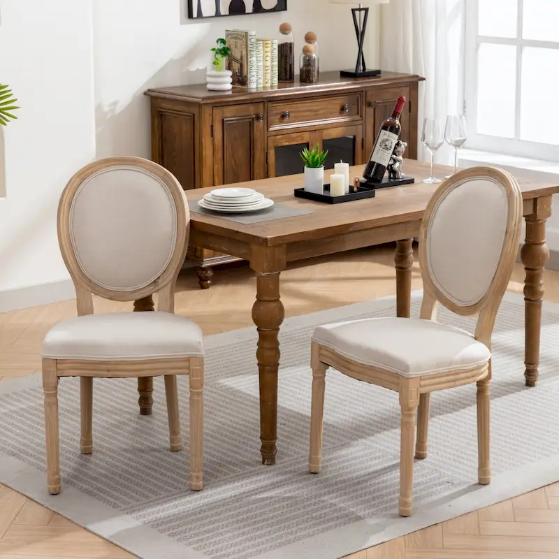 French Style Solid Wood Antique Dining Chair, Set of 2