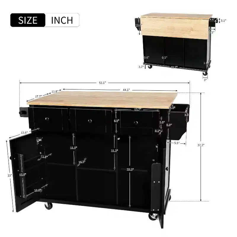Whisen Modern Kitchen Island with Spice Rack and Towel Holder