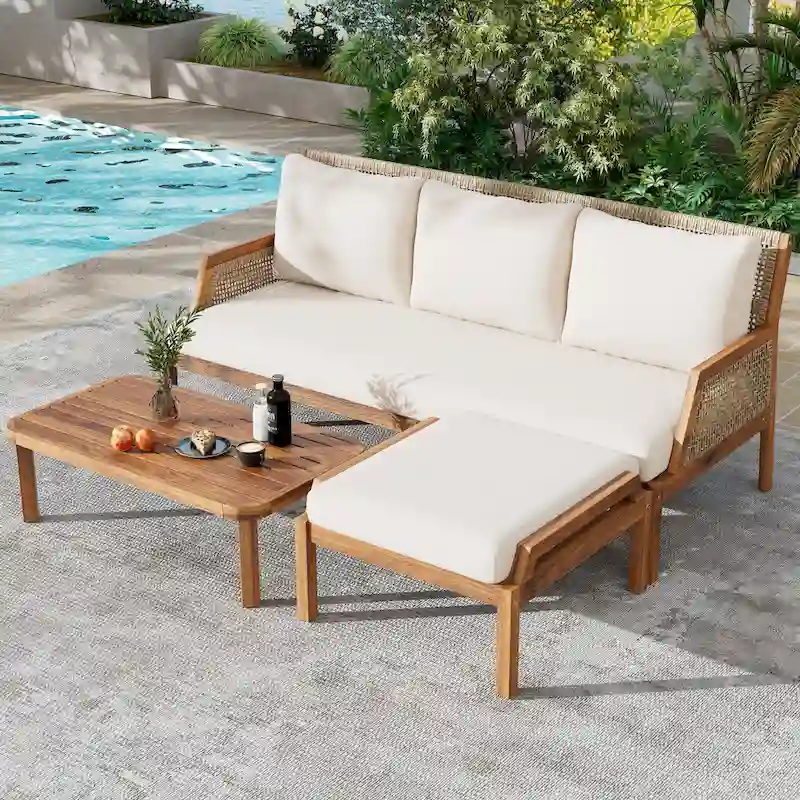 Christopher Knight Home - Alexander Acacia Wood Wicker Outdoor 3 Piece Conversation Set