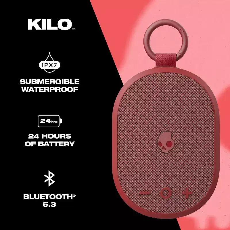 Skullcandy Kilo XT Wireless Bluetooth Speaker - IPX7 Waterproof Mini Speaker with 24 Hour Battery and True Wireless Pairing - for Outdoor, Red