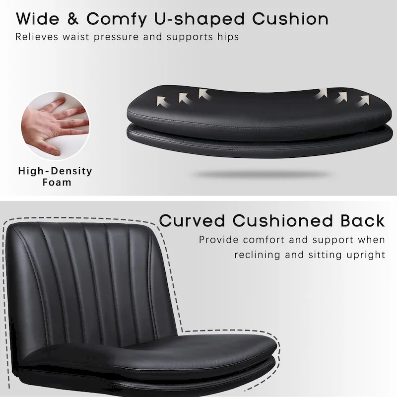 Cross Chair with Wheels,PU Leather Armless Cross Legged Office chair, Adjustable Wide Seat Task Vanity Chair