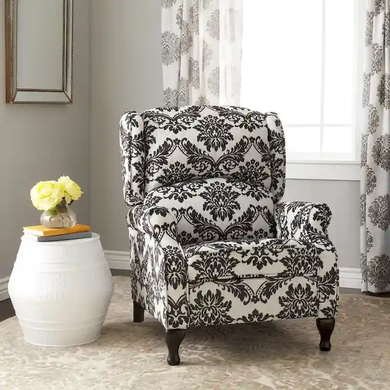 Floral / Beige / Gray Wingback Push-Back Recliner, Single Seat