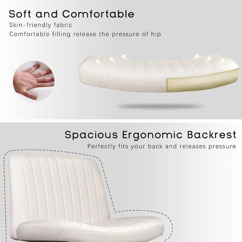 Bossin Criss Cross Chair Armless Office Desk Chair with Wheels,Fabric Padded Cross Legged Chair, Swivel Wide Seat Vanity Chair