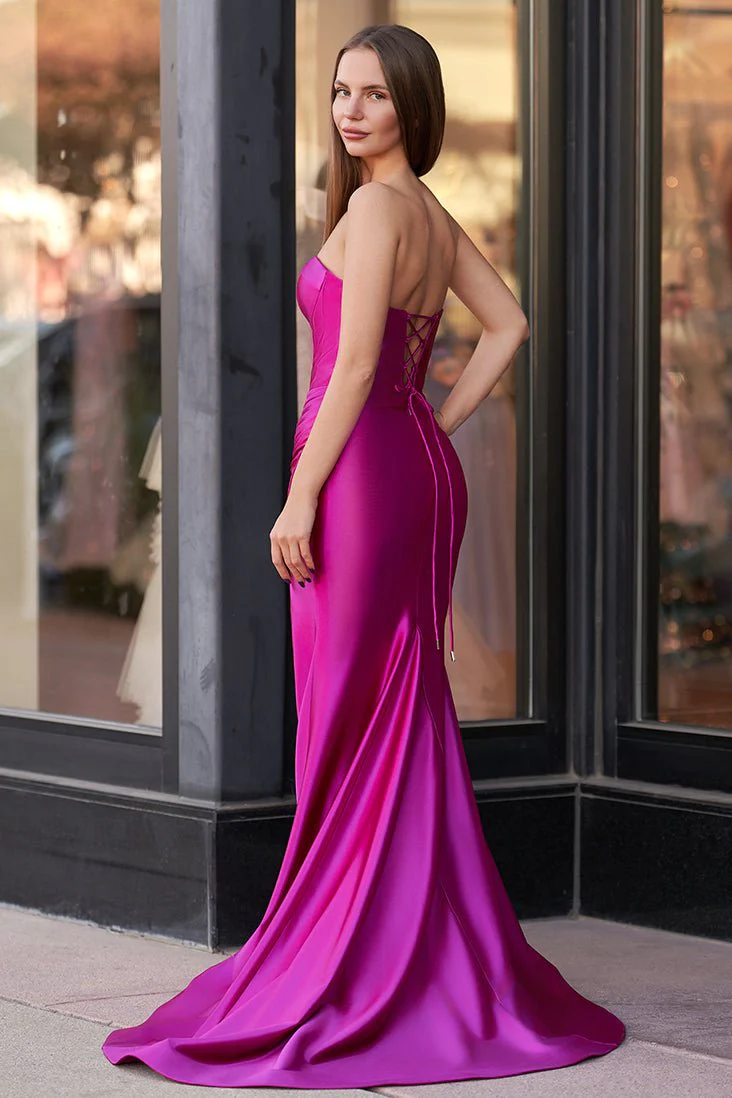 Sweetheart Fuchsia Pleated Mermaid Long Prom Dress