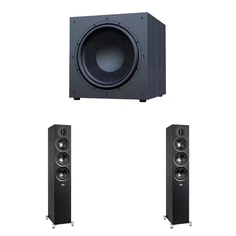 Elac Debut 3.0 Df53 Black Tower Speakers (Pair) With Debut 15 Inch Subwoofer