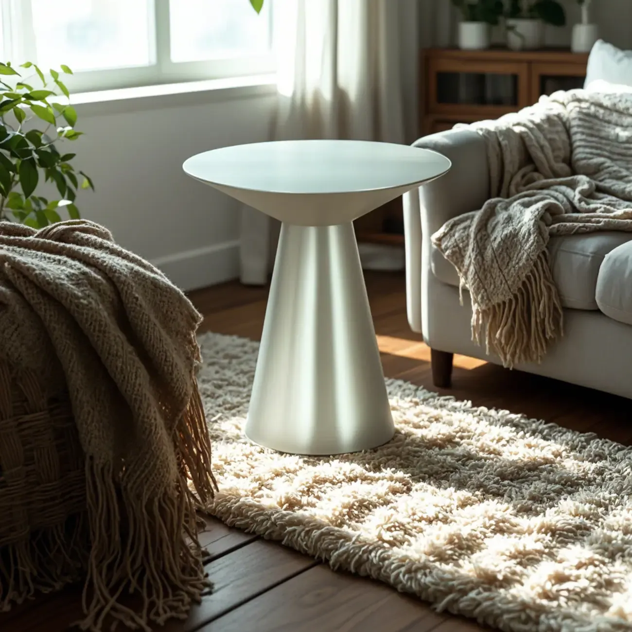 Minimalist Modern Silver Metal Side Table for Living Room